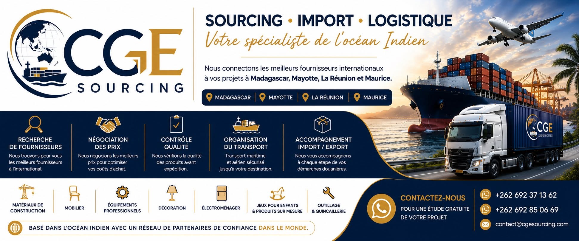 CGE Sourcing — Sourcing, Import, Logistique. Votre spécialiste de l'océan Indien : Madagascar, Mayotte, La Réunion, Maurice.